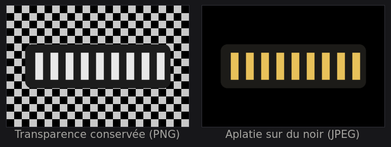 Un logo transparent : conservé en PNG, aplati en JPEG.